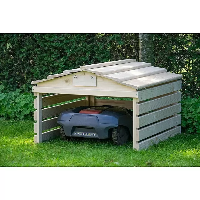 Dobar Mähroboter-Garage - L x B x H: 78,5 x 74 x 52,5 cm, Natur - Natürliches Holzunterstand für einen Mähroboter zum Schutz vor Witterung.