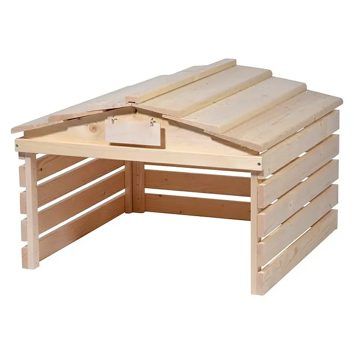 Dobar Mähroboter-Garage - L x B x H: 78,5 x 74 x 52,5 cm, Natur - Abgebildetes Produkt ist ein Kompostbehälter aus Holz, ideal für die Gartenabfallentsorgung und zur Herstellung von nährstoffreichem Kompost.
