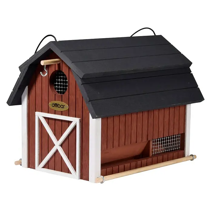 Dobar Vogelhaus Katthult - 31,5 x 21 x 23,5 cm, Holz, Rot - Dieses detailreiche Vogelhaus im Scheunendesign bietet einen sicheren Futterplatz für Wildvögel. Es wurde aus Holz gefertigt.