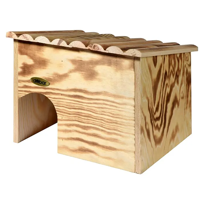 Dobar Igelhaus - 30,5 x 26,5 x 24 cm, Holz, Braun - Holzhaus für Kleintiere mit gewelltem Dach und ovalem Eingang, ideal als Unterschlupf und Versteck.