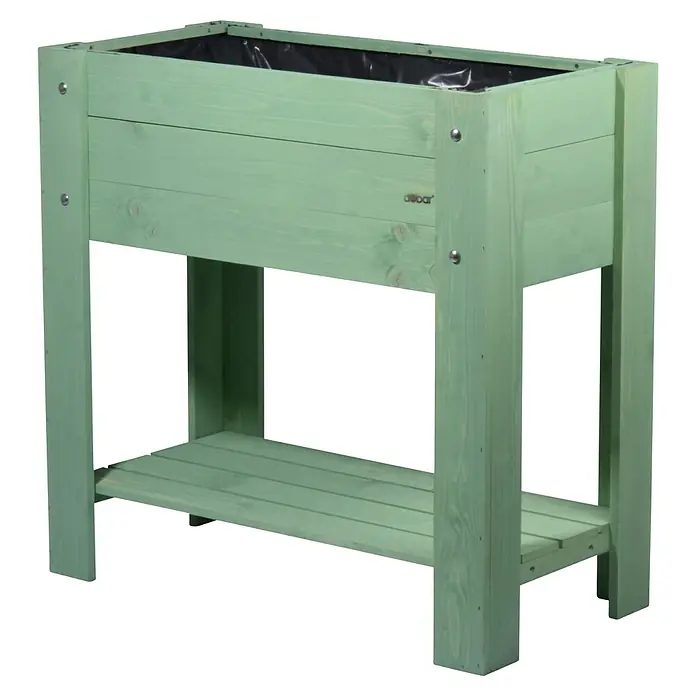 Dobar Hochbeet - L x B x H: 80,3 x 40 x 78,4 cm, Holz, Mintgrün - Der erhöhte Pflanzkasten aus grünem Holz ist ideal für Garten und Balkon. Praktisch mit Ablagefläche für Gartenzubehör.