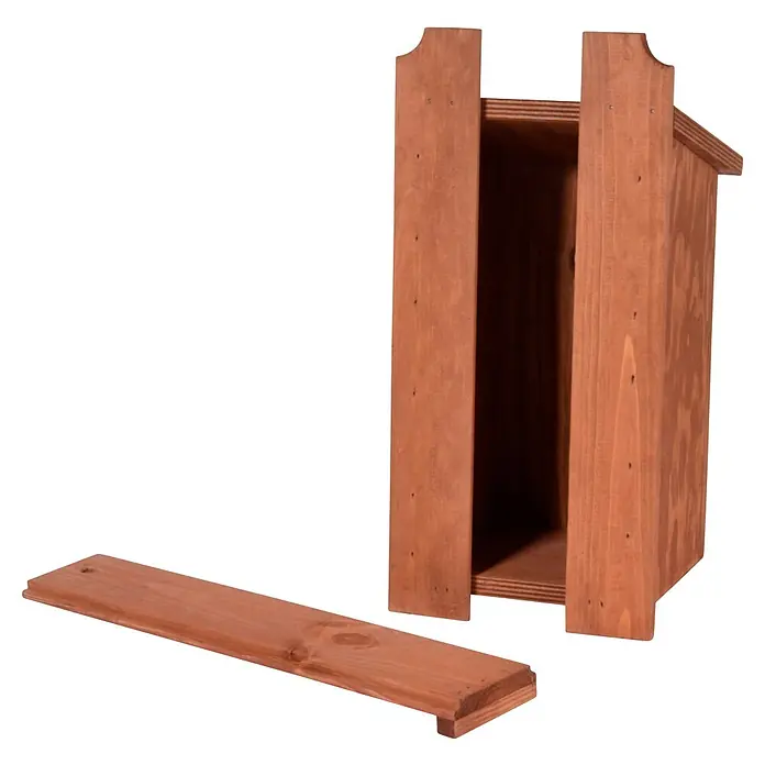 Dobar Nistkasten - L x B x H: 17 x 18 x 35 cm, Braun, Holz - Ein zerlegtes Fledermauskasten-Set aus Holz, bestehend aus einer Box und einem separaten Deckel. Perfekt für Naturliebhaber und Heimwerker.