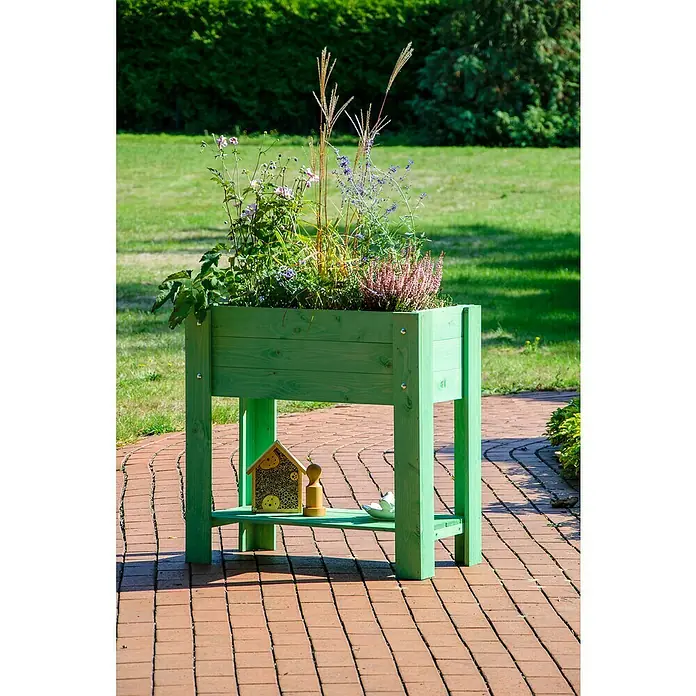 Dobar Hochbeet - L x B x H: 80,3 x 40 x 78,4 cm, Holz, Mintgrün - Dieser grüne Pflanzkasten aus Holz mit Beinen und Ablage bietet Platz für Blumen und Pflanzen, um Ihren Garten zu verschönern.