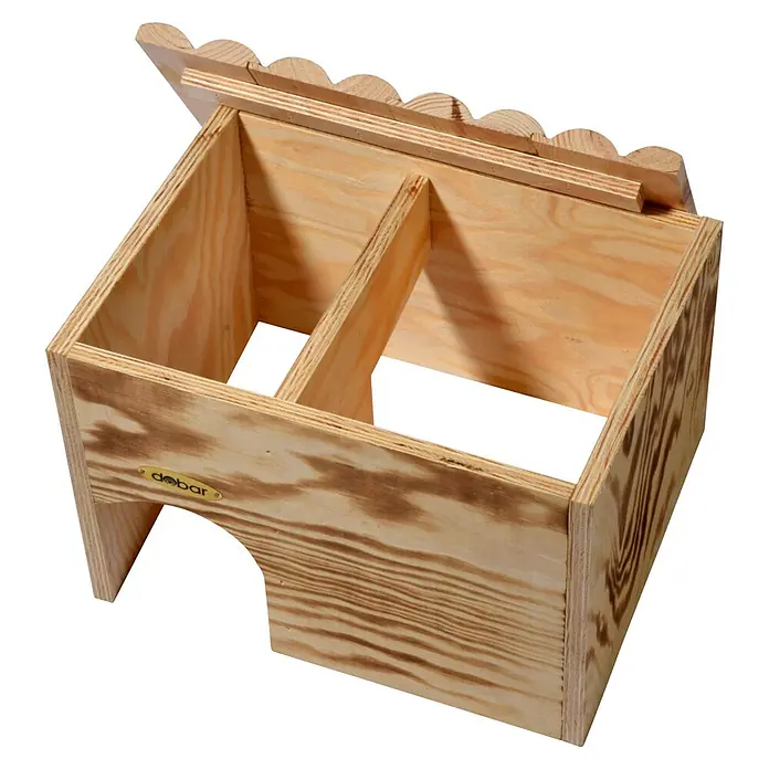 Dobar Igelhaus - 30,5 x 26,5 x 24 cm, Holz, Braun - Eine Holzkiste mit zwei Fächern und einem verzierten Deckel, ideal für die Aufbewahrung oder als dekoratives Element.