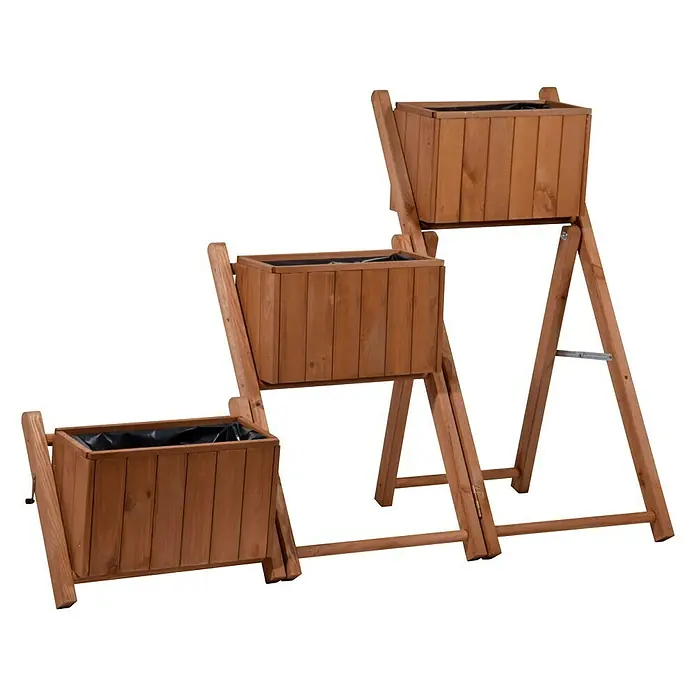 Dobar Pflanzkasten - L x B x H: 41 x 55 x 85 cm, Kunststoff, Braun - Hier ist ein dreistufiger Pflanzkasten aus Holz, der sich perfekt für kleine Gärten, Balkone oder Terrassen eignet.