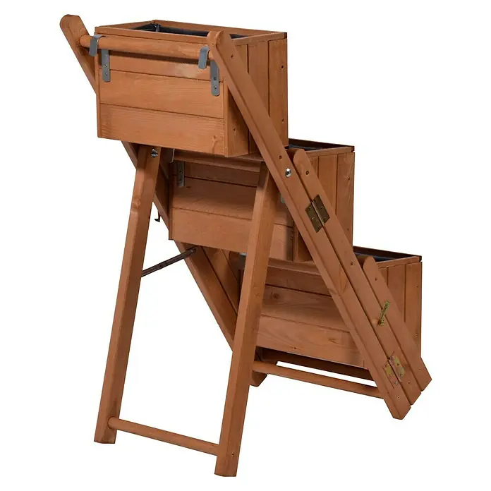 Dobar Pflanzkasten - L x B x H: 41 x 55 x 85 cm, Kunststoff, Braun - Dreistufiger Pflanztisch aus Holz. Ideal für den Garten oder Balkon, um Pflanzen stilvoll zu präsentieren. Robust und platzsparend.