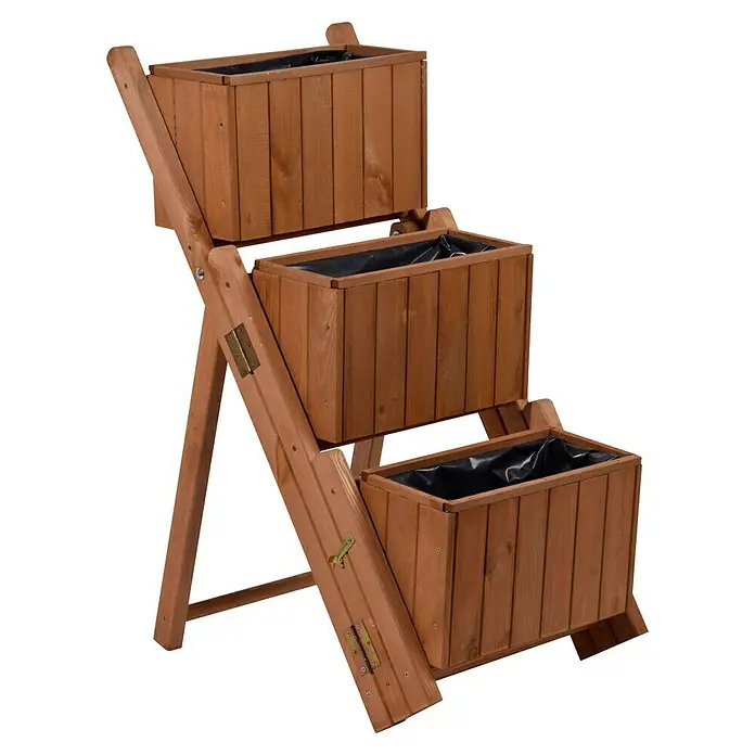 Dobar Pflanzkasten - L x B x H: 41 x 55 x 85 cm, Kunststoff, Braun - Holzpflanzgefäß mit 3 Ebenen. Ideal für den Garten oder die Terrasse. Das Pflanzgefäß ist aus Holz gefertigt und hat eine natürliche Optik.