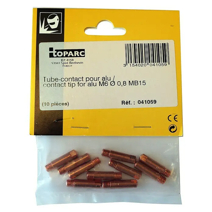 Gys Stromdüse - M 6 - Packung mit TOPARC M6 Ø 0,8 MB15 Aluminium-Schweißkontaktdüsen, 10 Stück für MIG/MAG-Schweißgeräte, aus hochwertigem Kupfer für lange Lebensdauer.
