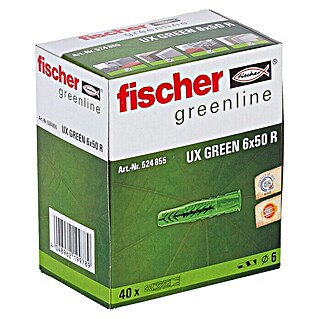 Fischer Greenline Universaldübel UX 6 x 50 R GREEN (Ø x L: 6 x 50 mm, Nylon, 40 Stk., Mit Rand)
