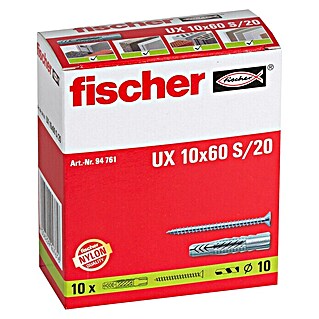Fischer Universaldübel UX 10 x 60 S/20 (Kunststoff, 10 Stk., Mit Rand)