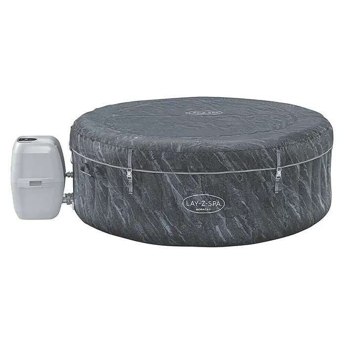 Bestway Lay-Z-Spa Mobil-Whirlpool Boracay Air Jet - Ø x H: 180 x 66 cm, Schwarz, 669 l - Abgebildeter Lay-Z-Spa Boracay Whirlpool mit Pumpe im Marmor-Design. Ideal für entspannende Momente im Garten.
