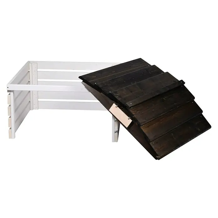 Dobar Mähroboter-Garage - L x B x H: 78,5 x 74 x 52,5 cm, Weiß/Schwarz - Helle Pflanzkiste aus Holz mit dunklem Deckel für den Garten oder die Terrasse, ideal zur Anzucht von Blumen und Gemüse.