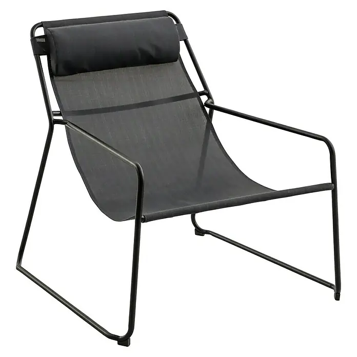 Sunfun Melina Garten-Loungesessel - Stahl/Textilene, Anthrazit, B x T x H: 87,5 x 91,5 x 85,5 cm - Moderner Loungesessel mit schwarzem Metallgestell und komfortabler Kopfstütze für entspannte Stunden im Freien.