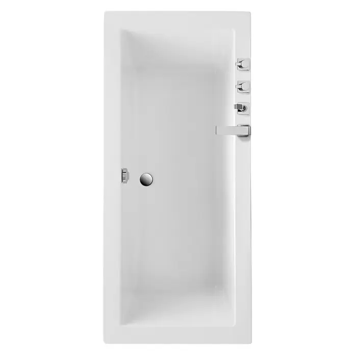 Ottofond Badewanne Atlas - 170 x 75 cm, Sanitäracryl, Weiß - Top-Down-Ansicht einer rechteckigen Badewanne mit Chromarmaturen, die ein modernes und elegantes Badezimmerdesign hervorhebt.