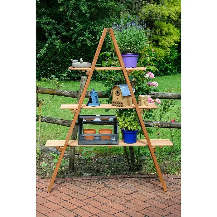 Dobar Dekoleiter - L x B x H: 120 x 28 x 150 cm - Die A-förmige Holzleiter-Pflanzenständer mit vier Regalen bietet viel Platz für Pflanzen, Deko und Gartenzubehör.