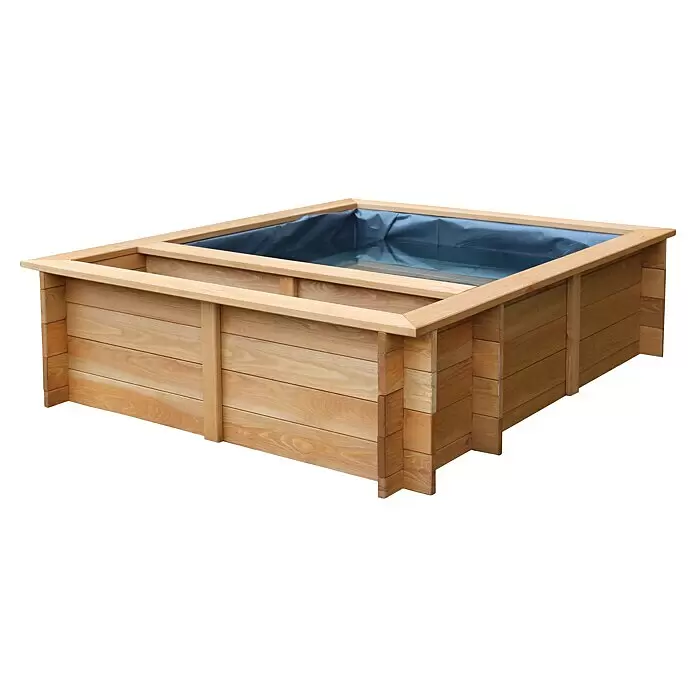 Dobar Hochteich Maxime - L x B x H: 150 x 120 x 40 cm, Braun, 330 l, Holz - Quadratisches Holzhochbeet in Naturholzoptik mit einer blauen wasserdichten Auskleidung.