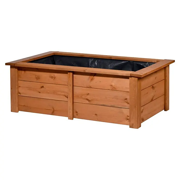 Dobar Hochteich Kubus - L x B x H: 120 x 72 x 42 cm, Braun, 200 l, Holz - Eine rechteckige, rustikale Hochbeet aus Holz mit schwarzer Innenfolie, ideal für Garten und Terrasse. Robuste Konstruktion für Pflanzenvielfalt.