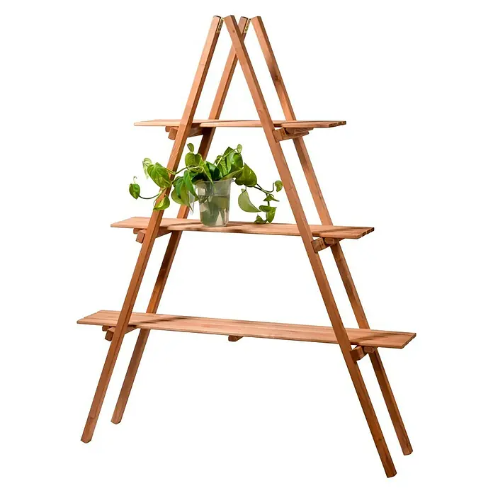 Dobar Dekoleiter - L x B x H: 120 x 28 x 150 cm - Dreistufiges Holzregal mit einer Pflanze auf der mittleren Ebene, ideal für Pflanzenliebhaber.