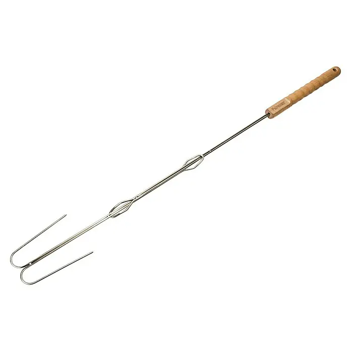 Petromax Grillspieß - Länge: 91 cm, Edelstahl/Buchenholz, Form: Gebogen, 2 Stk. - Stock zum Marshmallow-Rösten mit dreizackiger Spitze und Holzgriff zum sicheren Grillen von Marshmallows über offenem Feuer.