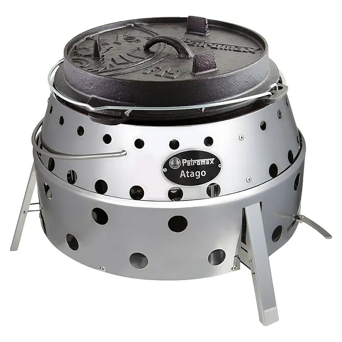Petromax Holzkohlegrill Atago - Grillfläche (B x T): 45,1 x 44,5 cm, Durchmesser Grillfläche: 34 cm, Silber - Petromax Atago: Grill, Kochstelle und Feuerschale in einem. Vielseitiger Outdoor-Ofen für kulinarische Erlebnisse in der Natur.