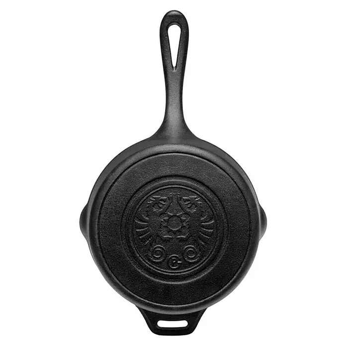 Petromax Kasserolle - Gusseisen, Durchmesser: 22 cm - Schwarze gusseiserne Bratpfanne mit rundem Boden und einem Griff mit einer Öse zum Aufhängen. Das Produkt ist ideal für die Küche.