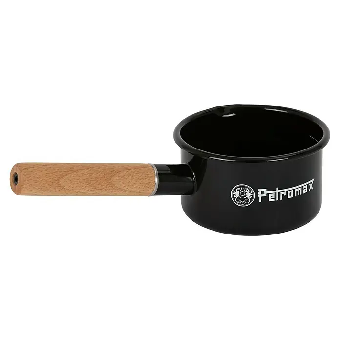 Petromax Kochtopf - Schwarz, Stahl, 0,5 l, Emailliert - Schwarzer Petromax Topf mit Holzgriff. Ideal für Outdoor-Abenteuer und zum Erhitzen von Wasser oder Speisen am Lagerfeuer.
