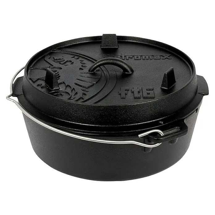 Petromax Dutch Oven - Ø x H: 36,4 x 16 cm, Gusseisen, 5,5 l, Planer Boden - Ein Petromax Dutch Oven ft6, ideal zum Kochen im Freien über offenem Feuer oder mit Briketts.