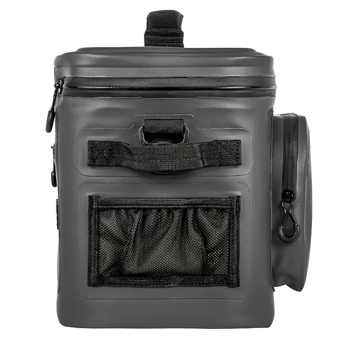 Petromax Kühltasche - Dunkelgrau, 8 l, L x B x H: 32,5 x 25 x 28 cm - Abbildung einer grauen Kühltasche mit Reißverschluss, Tragegriff und Außentasche. Ideal für den Transport von Speisen und Getränken.