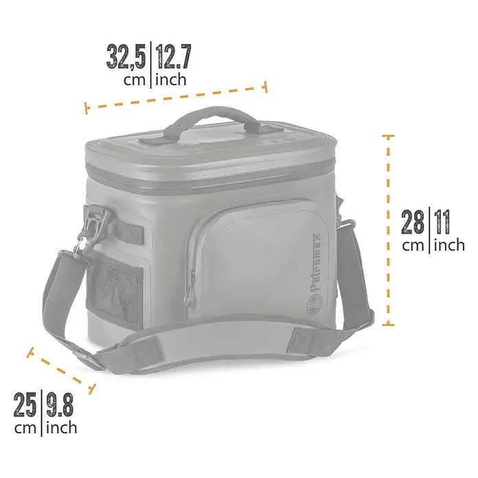 Petromax Kühltasche - Dunkelgrau, 8 l, L x B x H: 32,5 x 25 x 28 cm - Abbildung einer Petromax Kühltasche mit Größenangaben.