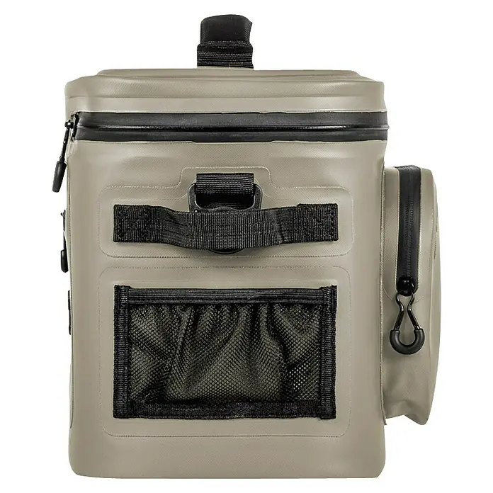 Petromax Kühltasche - Sand, 8 l, L x B x H: 32,5 x 25 x 28 cm - Grauer, kompakter Kühler mit schwarzem Reißverschluss, Tragegriff und Netzaußentasche für zusätzlichen Stauraum. Ideal für unterwegs.