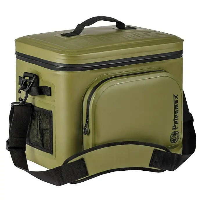 Petromax Kühltasche - Oliv, 22 l, L x B x H: 42,5 x 34 x 35,5 cm - Petromax Kühltasche in Olivgrün mit Tragegriff und Schultergurt, ideal für Outdoor-Abenteuer und zum Frischhalten von Speisen und Getränken.