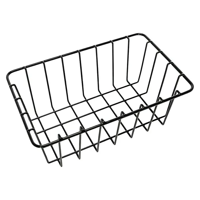 Petromax Einhängekorb - Passend für: Petromax Kühlbox 50 l, L x B x H: 23 x 36 x 14 cm, Schwarz - Draufsicht auf einen rechteckigen, schwarzen Drahtkorb, der sich ideal für die Organisation und Aufbewahrung verschiedener Gegenstände eignet.