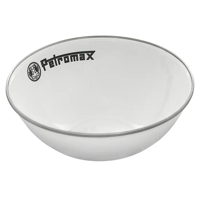 Petromax Schale - Weiß, 1 l, Emailliert, 2 Stk. - Petromax Emailleschale: Eine elegante, vielseitige Schüssel aus Emaille, ideal für Outdoor-Küche und Camping, mit dem Petromax-Logo.