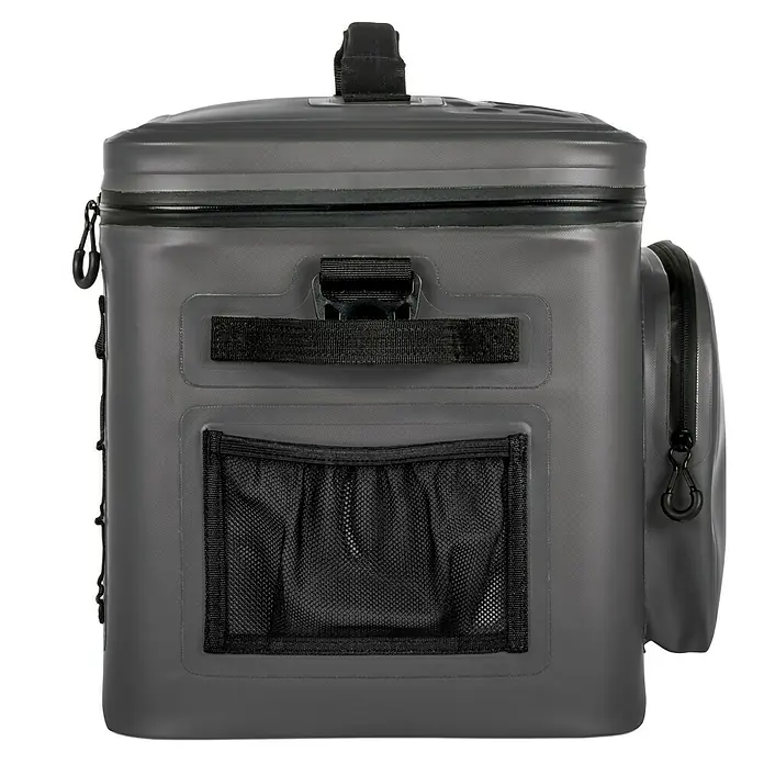 Petromax Kühltasche - Dunkelgrau, 22 l, L x B x H: 42,5 x 34 x 35,5 cm - Abbildung einer grauen, wasserdichten YETI Hopper M20 Kühltasche mit praktischer Vordertasche und Tragegriff für einfache Transporte.
