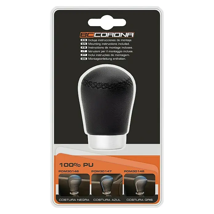 Pomo palanca de cambios Class corto - Coches, Negro - Pomo de cambio de marchas 100% PU, disponible con costuras negras, azules o grises. Incluye instrucciones de montaje.