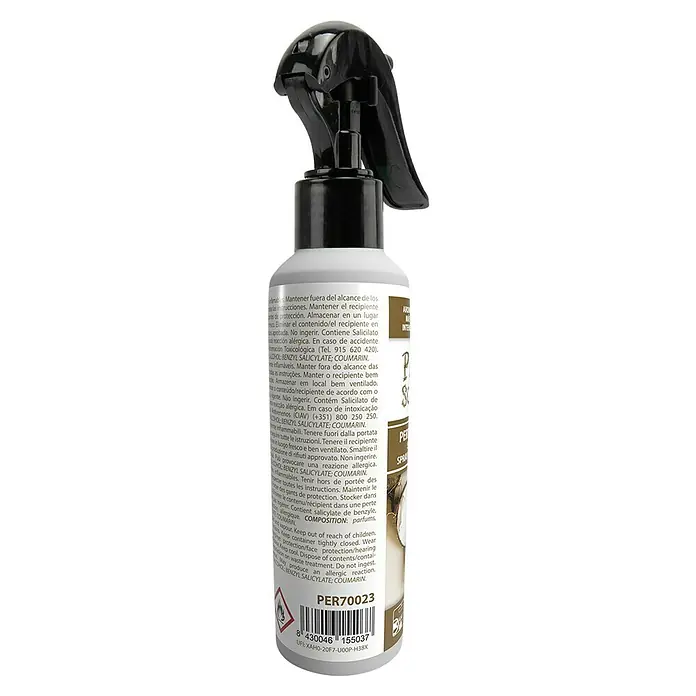 Spray ambientador de coche - Coco, 200 ml - Botella de aerosol con ingredientes y advertencias en la etiqueta para un uso seguro del producto.