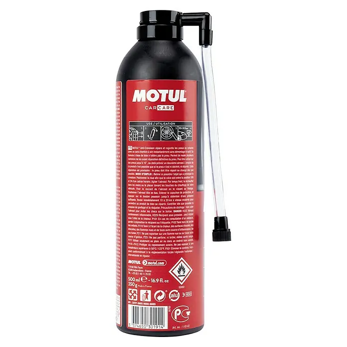 Spray antipinchazos Car Care - 500 ml, Coches - Imagen de un aerosol repara pinchazos MOTUL CARCARE para reparaciones rápidas de neumáticos en ruta.