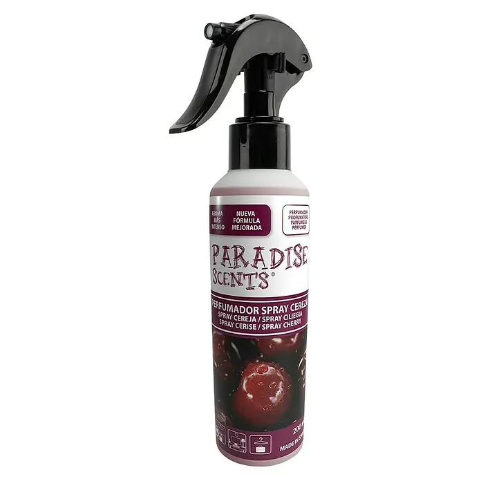 Spray ambientador de coche - Cereza, 200 ml - Botella de spray perfumado con aroma a cereza de Paradise Scents, ideal para refrescar ambientes. Nueva fórmula para un aroma más intenso.