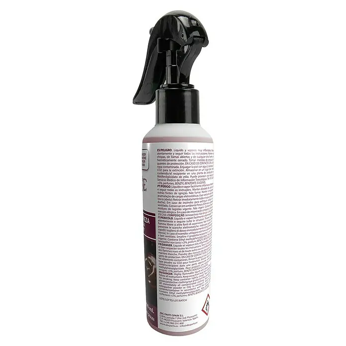 Spray ambientador de coche - Cereza, 200 ml - Botella de spray con etiqueta escrita en varios idiomas.