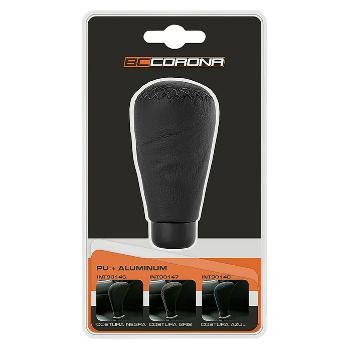 Pomo palanca de cambios Class largo - Coches, Negro - Pomo de cambio BC Corona PU y aluminio, disponible en costuras negra, gris y azul. Para una experiencia de conducción mejorada.
