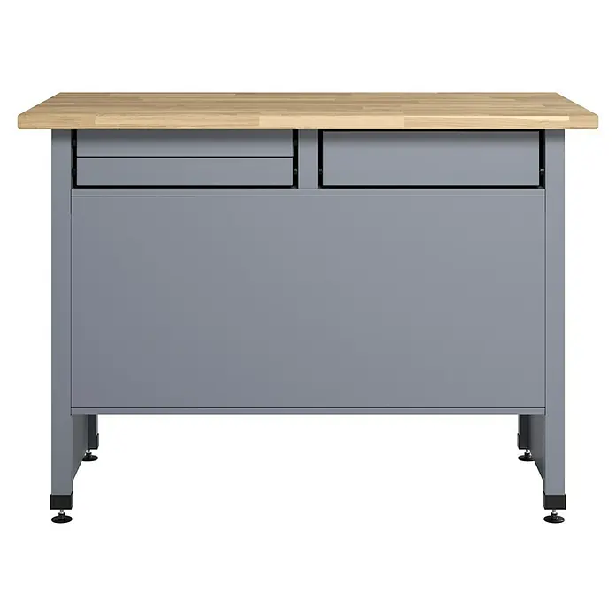 Küpper Werkbank - L x B: 60 x 120 cm, Arbeitshöhe: 84 cm, Belastbarkeit: 300 kg, Rot/Silbergrau - Diese Werkbank mit zwei Schubladen und einer hellen Arbeitsplatte bietet viel Stauraum und eine robuste Arbeitsfläche.