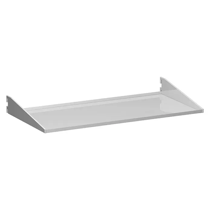 Element System Fachboden 50L x B: 300 x 800 mm, Passend für: Schienen mit Raster 50 mm, Weiß/Aluminium - Metallregal in Weiß, ideal zur Wandmontage. Das Regal bietet eine praktische Ablagefläche und fügt sich gut in jedes Raumkonzept ein.