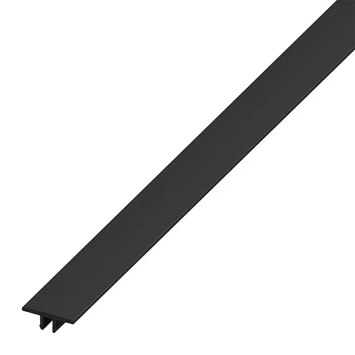Kantoflex Coaxis Abdeckleiste - 1.000 x 16 mm, Hart-PVC, Schwarz, Stecken - Ein schwarzes T-Profil für Bodenbeläge, ideal für Übergänge zwischen Räumen oder verschiedenen Bodenmaterialien. Es sorgt für saubere Kanten.