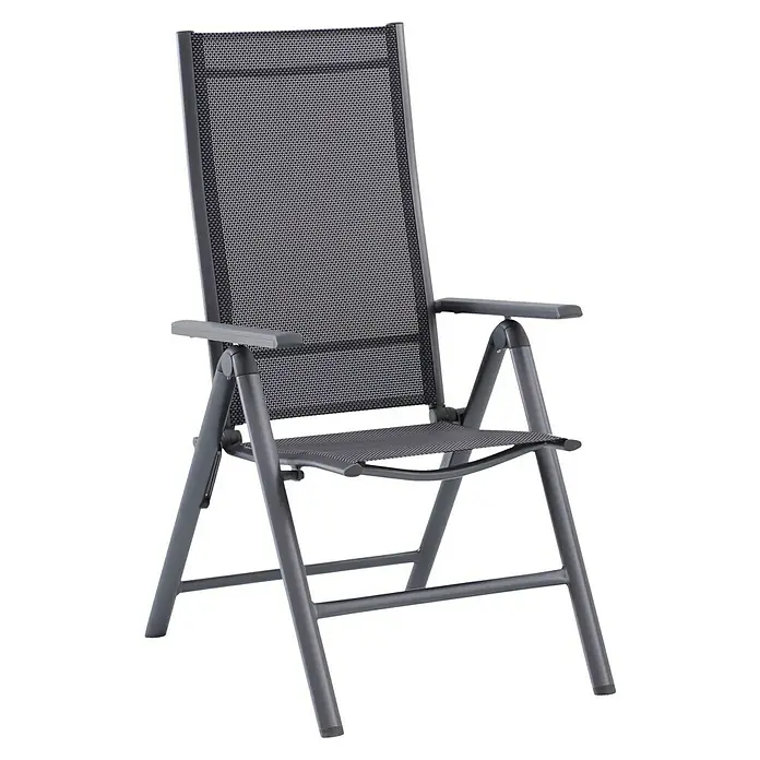 Sunfun Maja Slim Garten-Positionssessel - Aluminium/Textilene, Rückenlehne verstellbar, Anthrazit, B x T x H: 67 x 58 x 110 cm - Gartenstuhl mit Armlehnen aus anthrazitfarbenem Aluminium und wetterfestem Textilgewebe für den Außenbereich. Komfortabel und leicht.