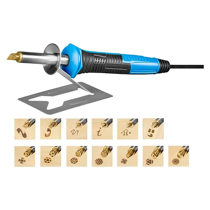 CFH Brandmal-Set - 15 -tlg., Höchsttemperatur: 550 °C - Brennkolben-Set mit verschiedenen Aufsätzen und Ablageständer. Ideal zum Verzieren von Holz und Leder.