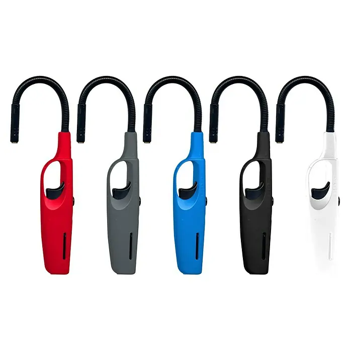 CFH Gasanzünder GA446 Maxi Flex Turbo - Piezo-Zündung, Rot, Weiß, Blau, Grau, Schwarz, farbig sortiert - Fünf Stabfeuerzeuge in Rot, Grau, Blau, Schwarz und Weiß mit flexiblen Hälsen, ideal zum Anzünden von schwer zugänglichen Stellen.