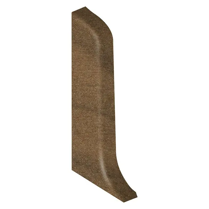 LOGOCLIC Endkappe - Nussbaum, 2 Stk., Geeignet für: Kabelkanal-Sockelleisten - Nahaufnahme einer braunen, geformten Zierleiste, ideal für die Wandgestaltung und zur Akzentuierung von Innenräumen mit natürlicher Optik.