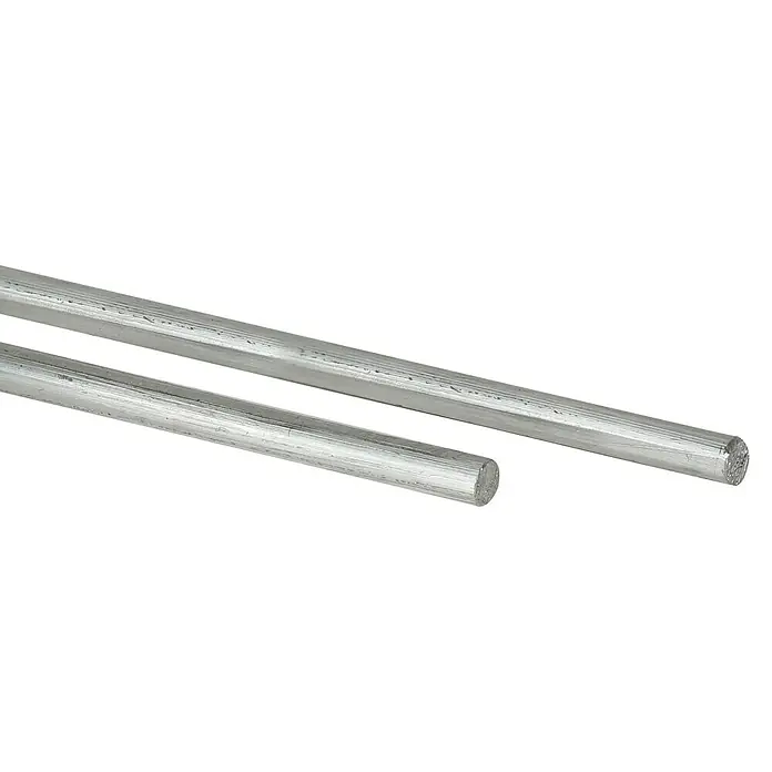 CFH Stangenlötzinn SZ377 Zinkblech - Länge: 333 mm, 2 Stk. - Aufnahme zweier Aluminium-Rundstäbe unterschiedlicher Größe vor einem dunklen Hintergrund.