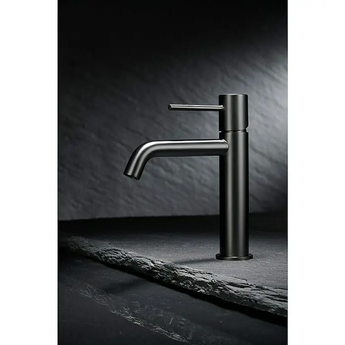 Camargue Natur Grifo de lavabo - Black gun metal - Elegante grifo de baño negro mate con un diseño moderno y líneas limpias, perfecto para realzar cualquier baño con sofisticación.