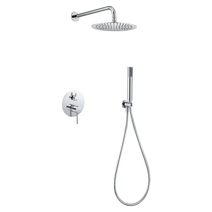 Camargue Natur Sistema de ducha empotrado - Con grifo monomando, Cromo - Conjunto de ducha con rociador de cabeza, ducha de mano y mezclador termostático para baños modernos.